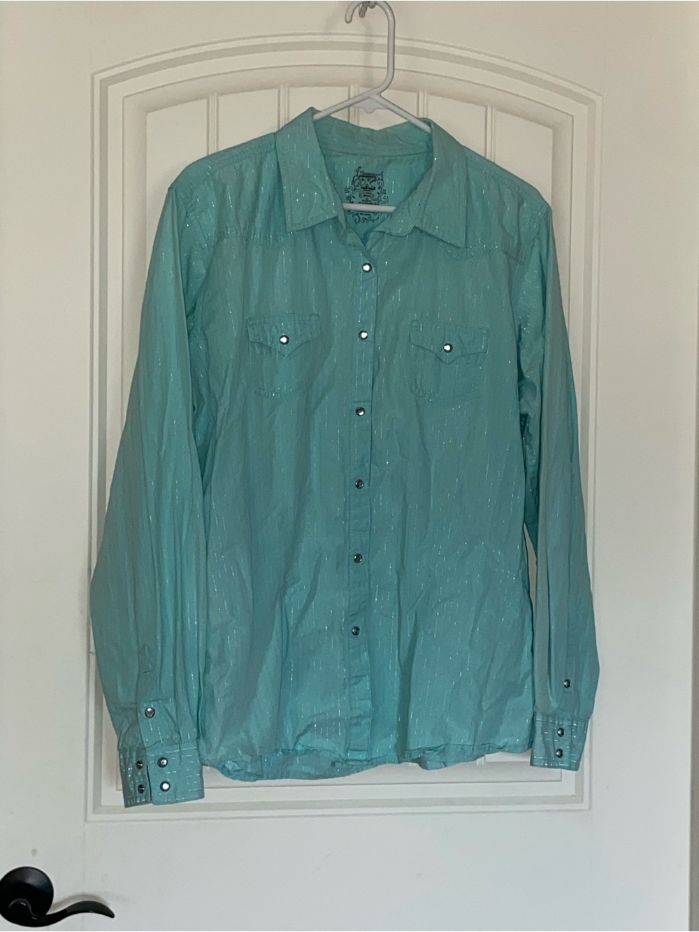 Women's Twenty X Turquoise Shirt with silver pin striping